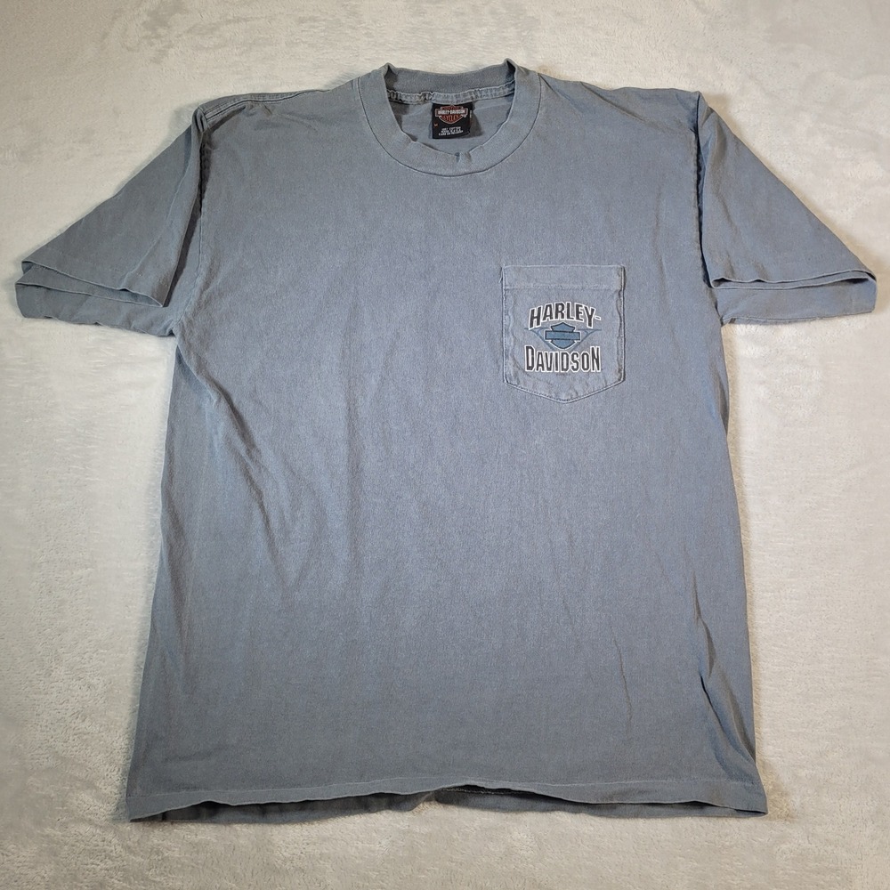Harley Davidson T-Shirt Mens Medium Blue Pocket New River Jacksonville NC USA